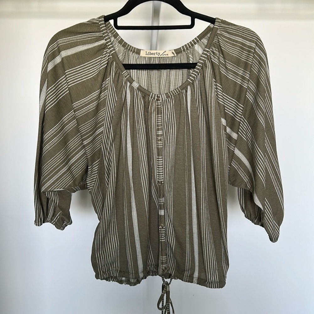 Liberty Love Olive and White Striped Blouse